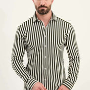 Cotton Vertical Striped Shirt Khaki