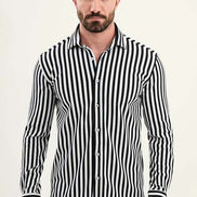 Cotton Vertical Striped Shirt Navy