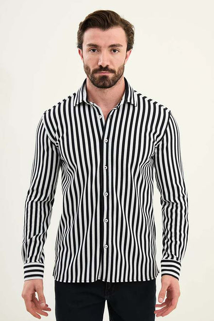 Cotton Vertical Striped Shirt Navy