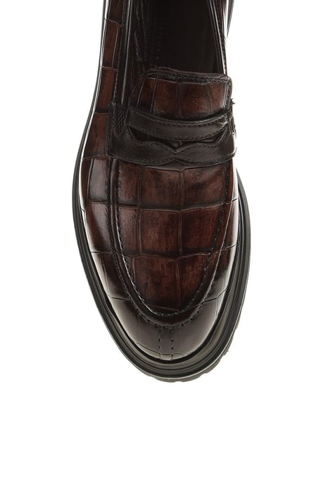 Brown leather loafer shoe