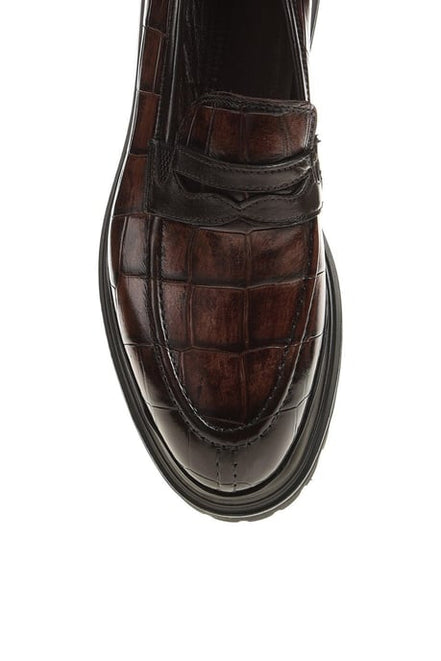 Brown leather loafer shoe