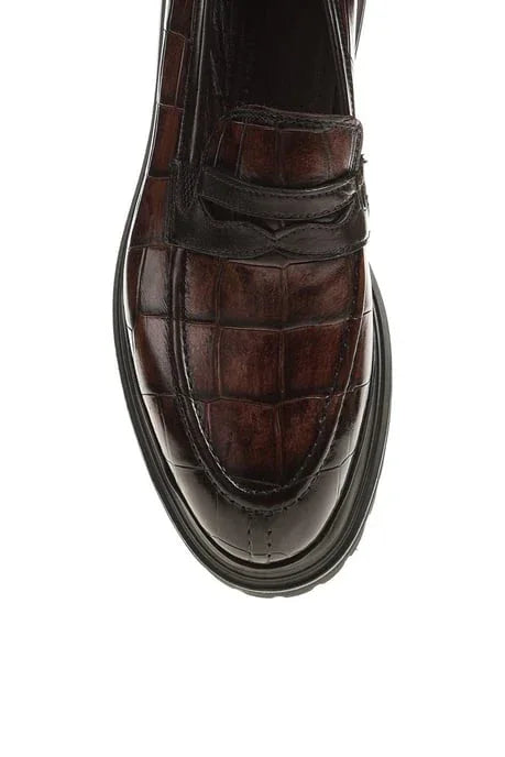 Brown leather loafer shoe
