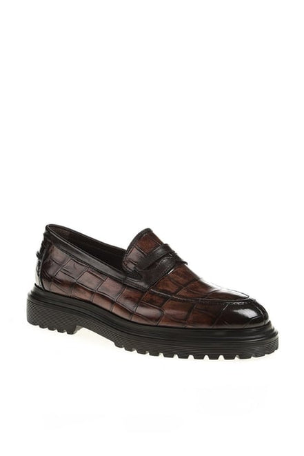 Crocodile Brown Penny Loafers