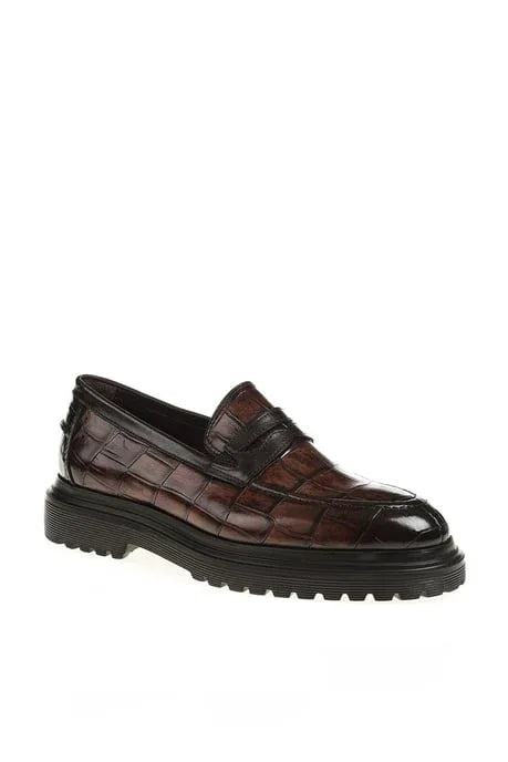 Crocodile Brown Penny Loafers