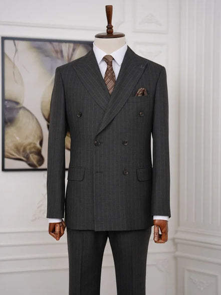 Double Breasted Pinstripe Suit Dark Brown