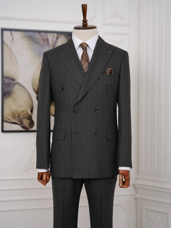 Double Breasted Pinstripe Suit Dark Brown