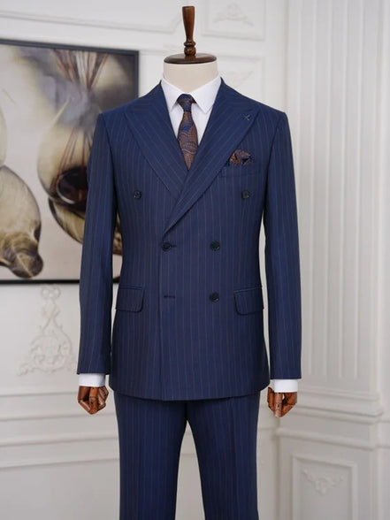 Double Breasted Pinstripe Suit Navy Blue