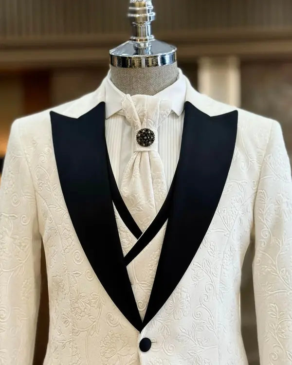 White suit jacket with black lapels men tuxedo