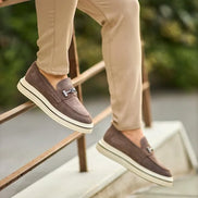 Gray Suede Bit Loafers