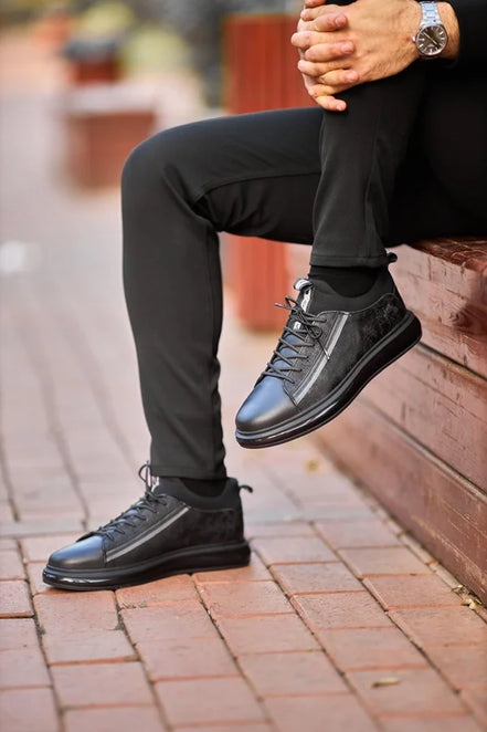 Men’s Black Leather & Suede Sneakers