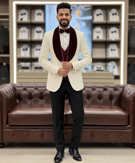 white suit with a red vest