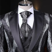 Black and silver patterned suit tuxedo