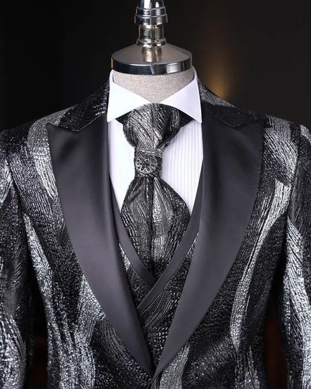 Black and silver patterned suit tuxedo