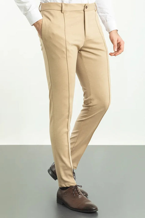 Striped Beige Wool Pants