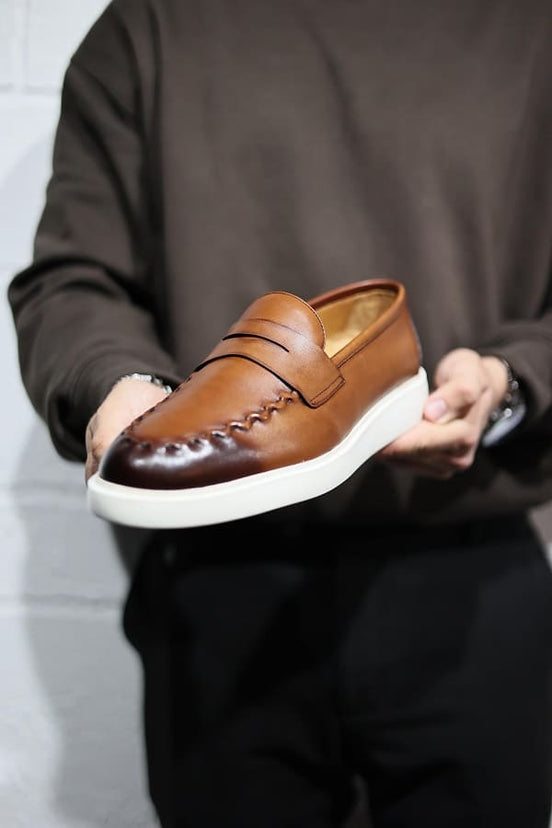 Mens Tan Brown Penny Loafers