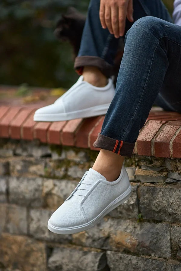 White Laceless Sneakers