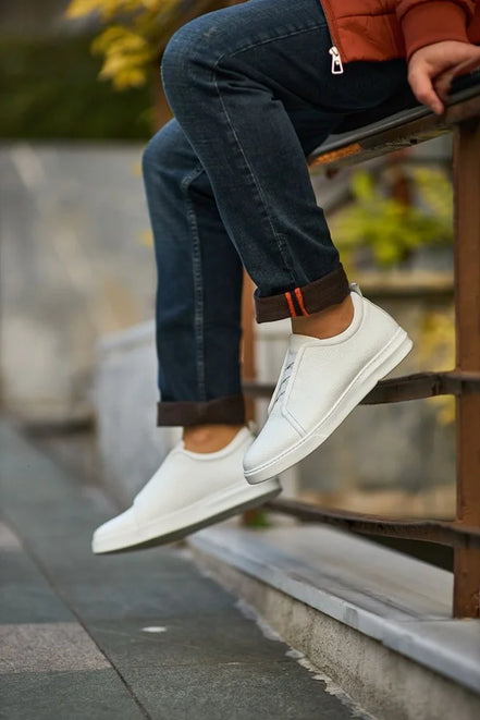 White Laceless Sneakers