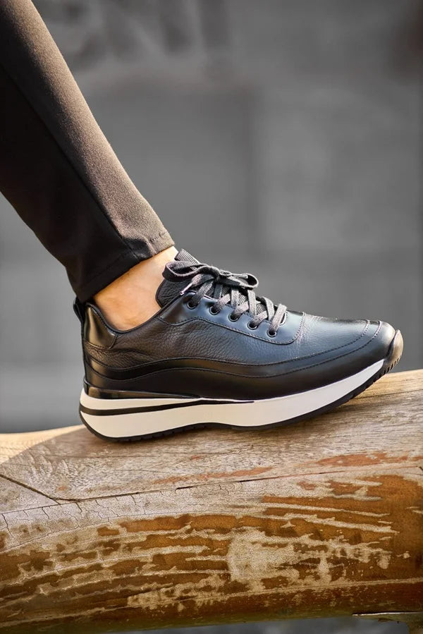 White Sole Black Sneakers
