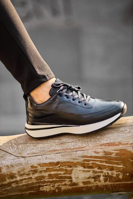 White Sole Black Sneakers
