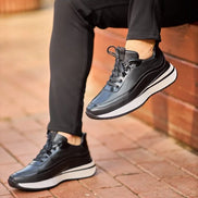 White Sole Black Sneakers