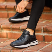 White Sole Black Sneakers