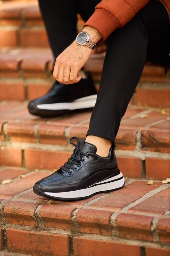 White Sole Black Sneakers
