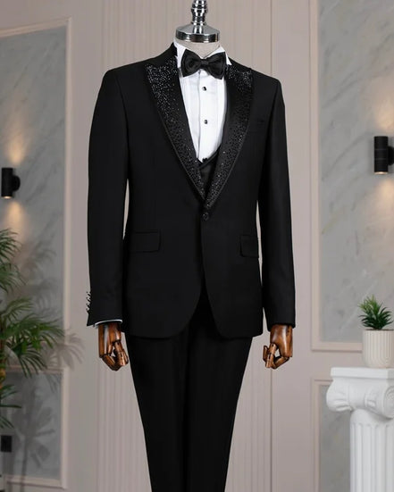 Beaded Lapel Black Tuxedo