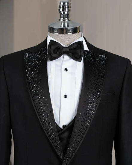 Beaded Lapel Black Tuxedo