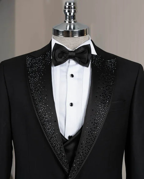 Beaded Lapel Black Tuxedo