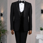 Beaded Lapel Black Tuxedo