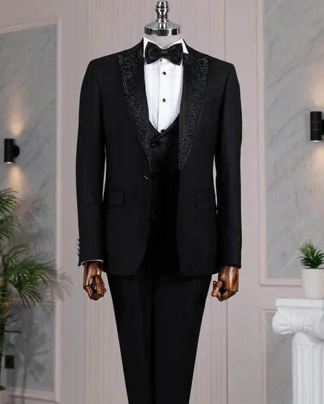 Beaded Lapel Black Tuxedo