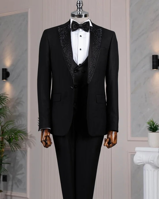 Beaded Lapel Black Tuxedo