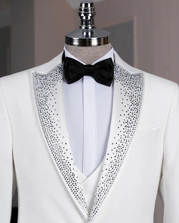 Beaded Lapel White Tuxedo