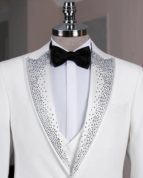 Beaded Lapel White Tuxedo