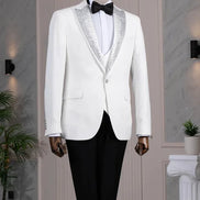Beaded Lapel White Tuxedo