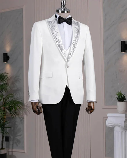 Beaded Lapel White Tuxedo
