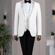 Beaded Lapel White Tuxedo