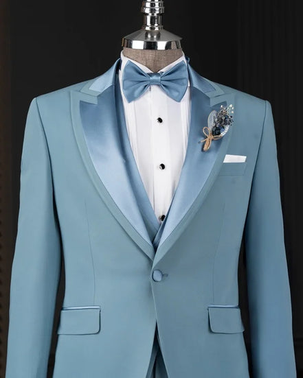 Light blue tuxedo with a bow tie