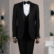 Embroidered Lapel Black Tuxedo