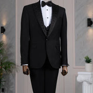 Embroidered Lapel Black Tuxedo