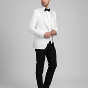 Embroidered Lapel White Tuxedo