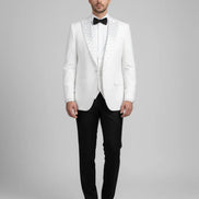 Embroidered Lapel White Tuxedo
