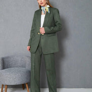 Women Wool Pant Suit Green
