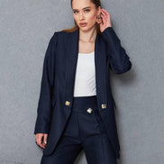 Women Wool Pant Suit Navy Blue