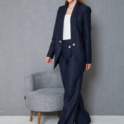 Women Wool Pant Suit Navy Blue