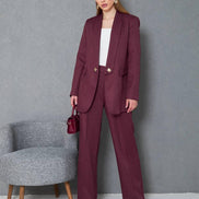 Women Wool Pant Suit Purple
