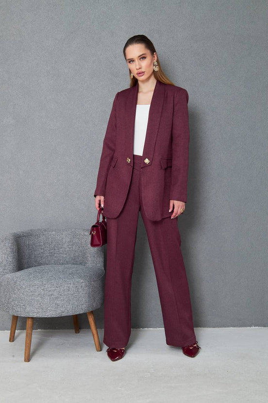 Women Purple Wool Pant Suit 