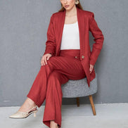 Women Wool Pant Suit Red