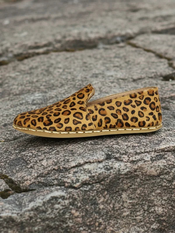 Earthing Leopard Print Leather Loafers for Women