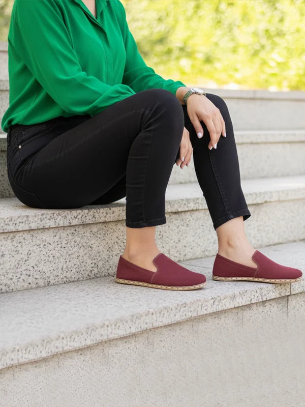 Earthing Nubuck Burgundy Loafers for Women